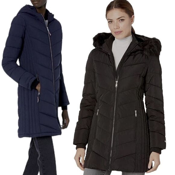 Tommy Hilfiger Jackets & Blazers - Tommy Hilfiger Navy Blue Mid Length Puffer Jacket Coat W/Hood Sz XXS